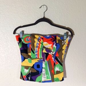Laurel Vintage Multicolor Abstract Elastic Back Cotton Tube Top Women's Size 36